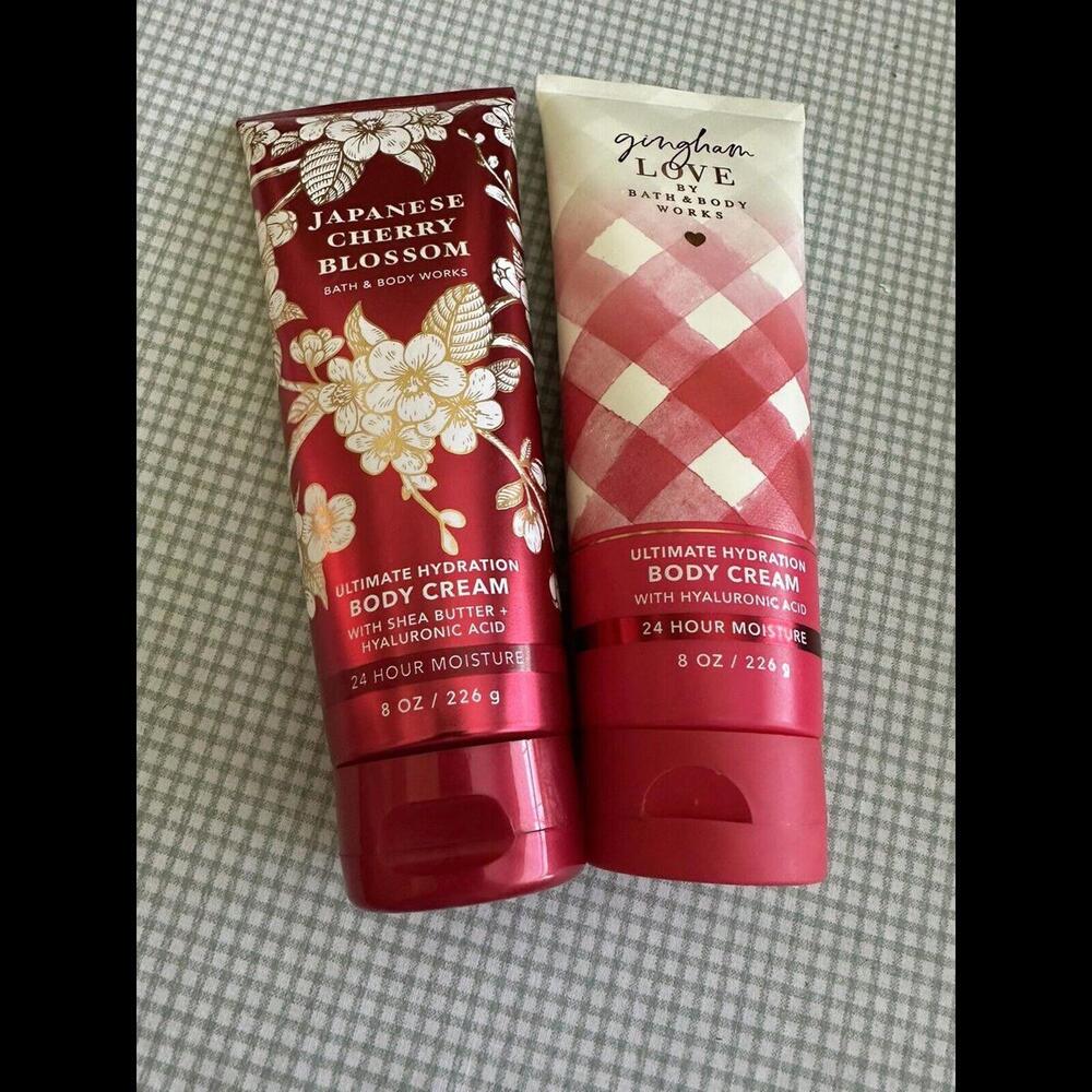 Used Bath & Body Works Gingham Love & Japanese Cherry Blossom Body Cream 8oz